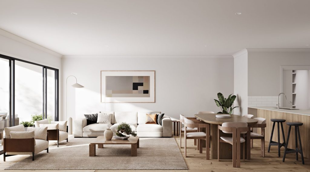 Vida Terraces render - living/dining room